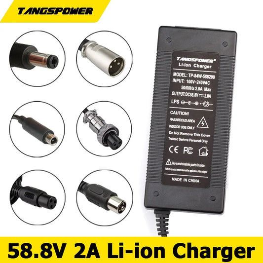 58.8V 2A Li-ion Lithium Charger For 52V 14Series Lithium Battery Pack Charger Optional DC/XLR/GX16 Connector