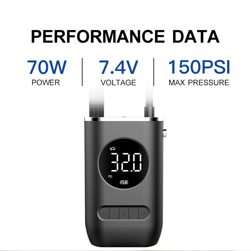 1 Set Car Air Pump Portable Mini Self Propelled Electric Tire Pump Handheld Wireless Digital Display Charging Pump